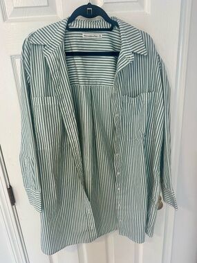 Abercrombie & Fitch Green and White Vertical Stripe Long Sleeve Dress